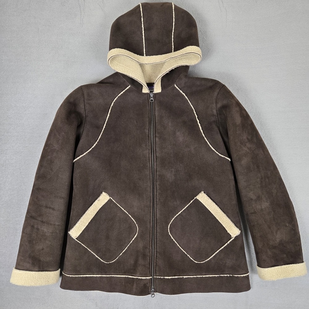 Patagonia Shearling Fleece Hoody Womens Large Brown Full Zip Coat Jacket 27030